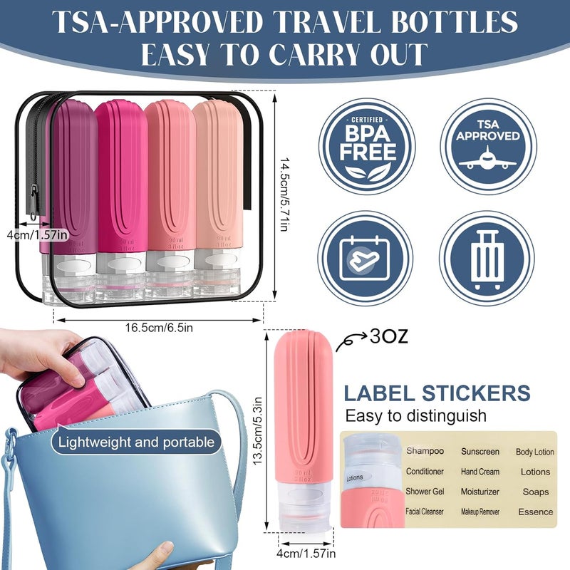 YIIMER Travel Bottles for Toiletries, 3oz TSA Approved Travel Size Toiletries, Silicone Leak-Proof Refillable Containers, Squeezable Liquid Essentials Bottles W/Clear Bag (RED) - Image 5
